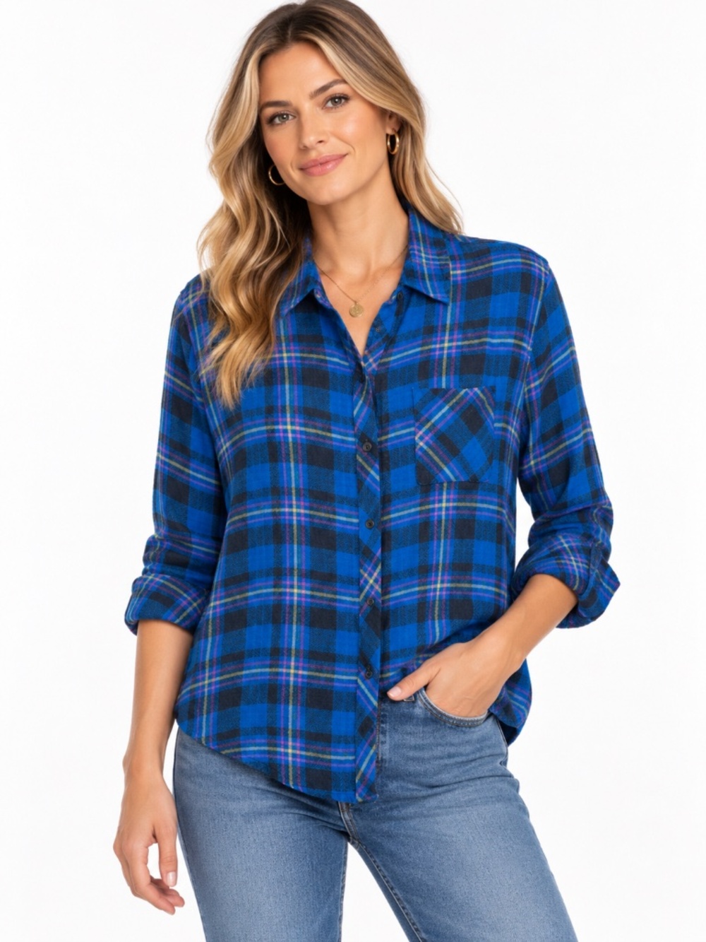 Rails Hunter Blue Black Plaid Button Down Shirt Blouse Women’s M
